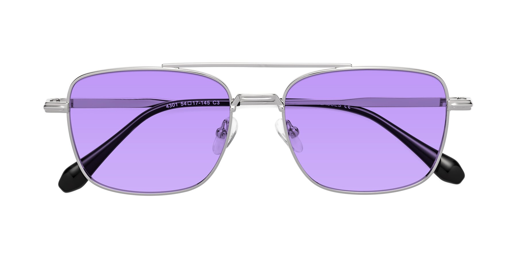 Folded Front of Dash in Silver with Medium Purple Tinted Lenses