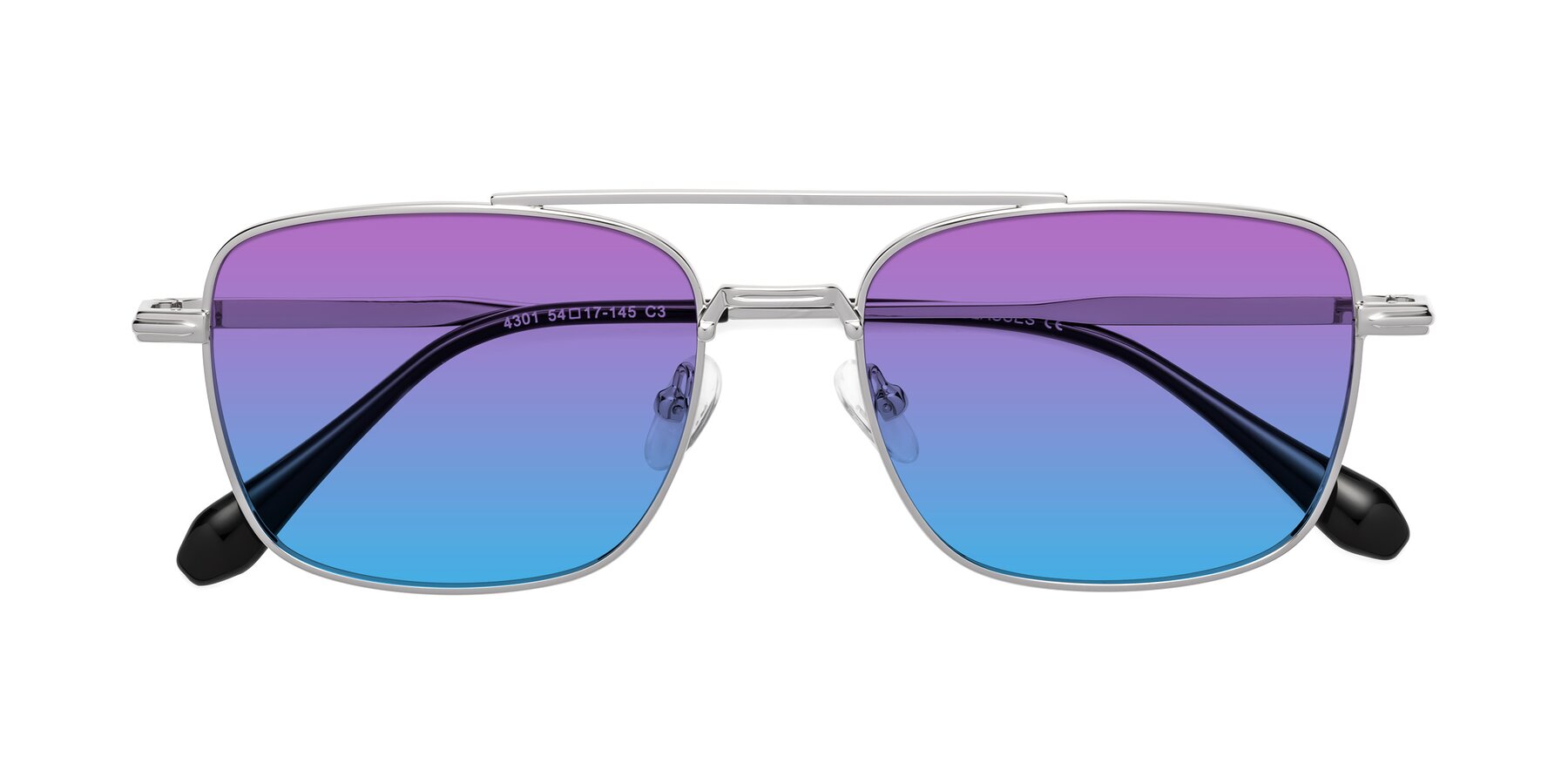 Folded Front of Dash in Silver with Purple / Blue Gradient Lenses