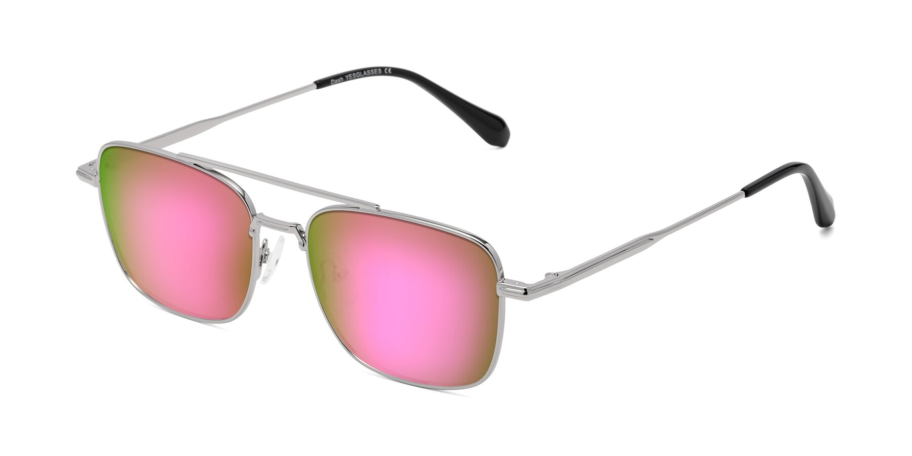 Angle of Dash in Silver with Pink Mirrored Lenses