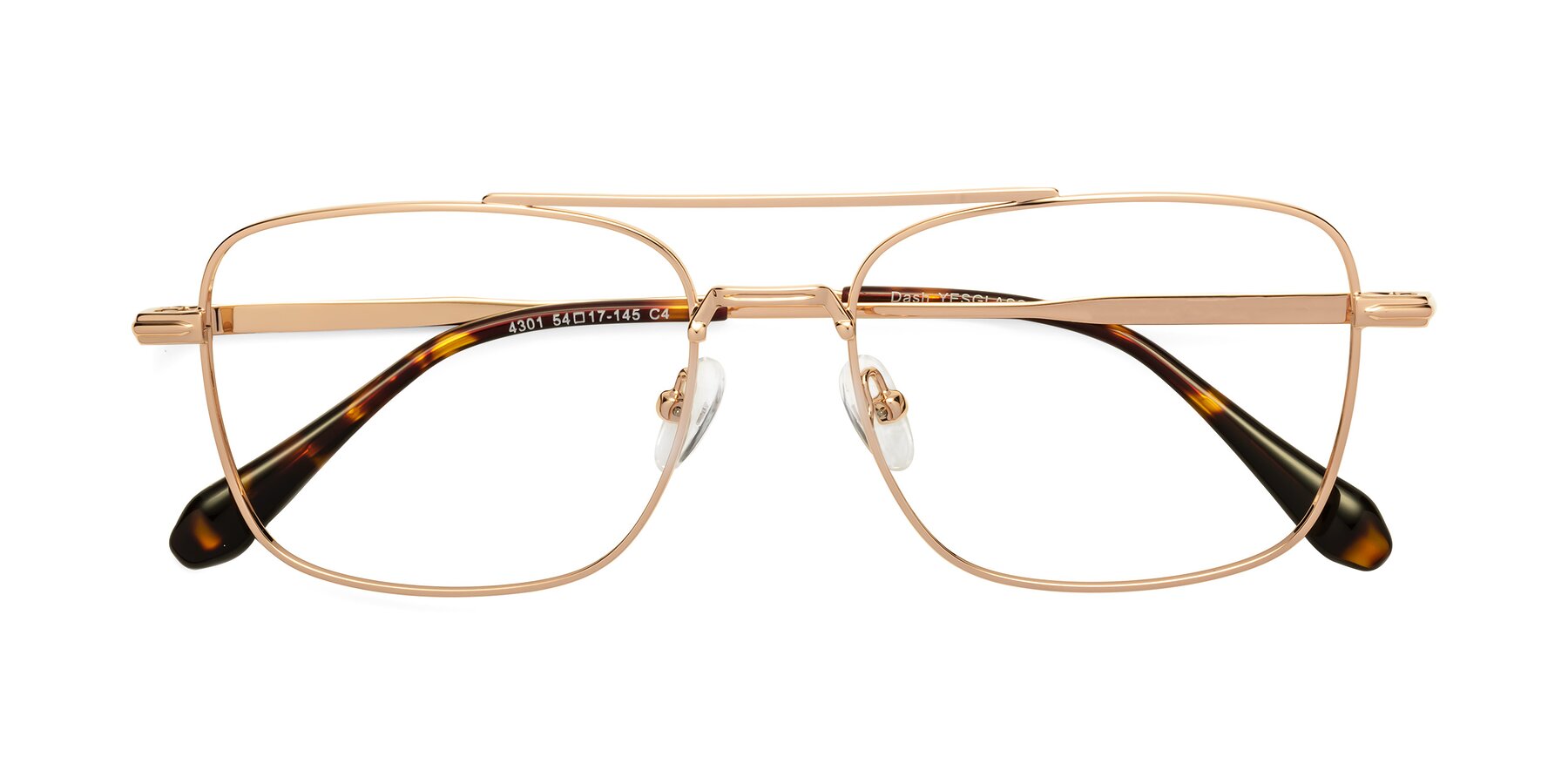 Folded Front of Dash in Rose Gold with Clear Eyeglass Lenses