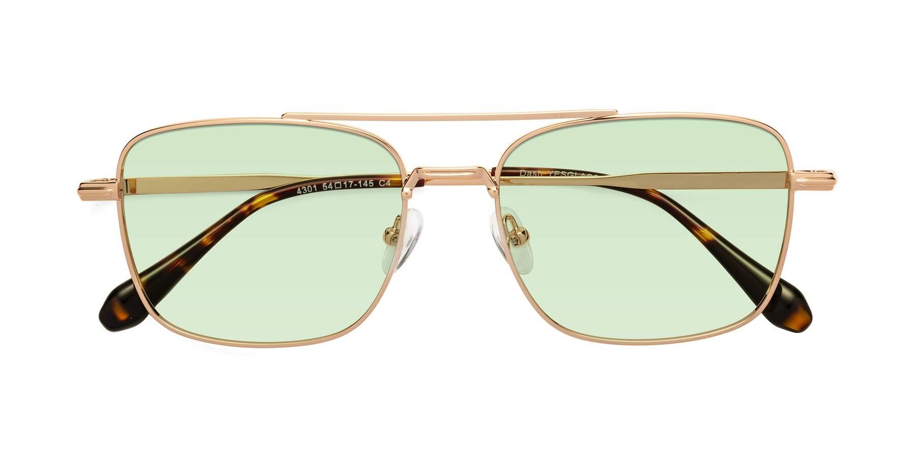 Folded Front of Dash in Rose Gold with Light Green Tinted Lenses