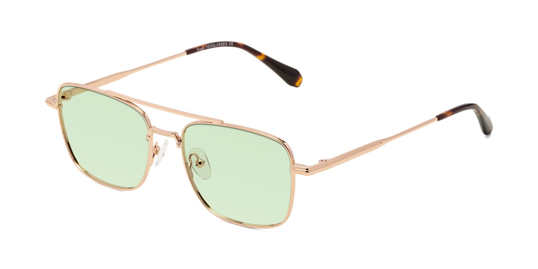 Angle of Dash in Rose Gold with Light Green Tinted Lenses