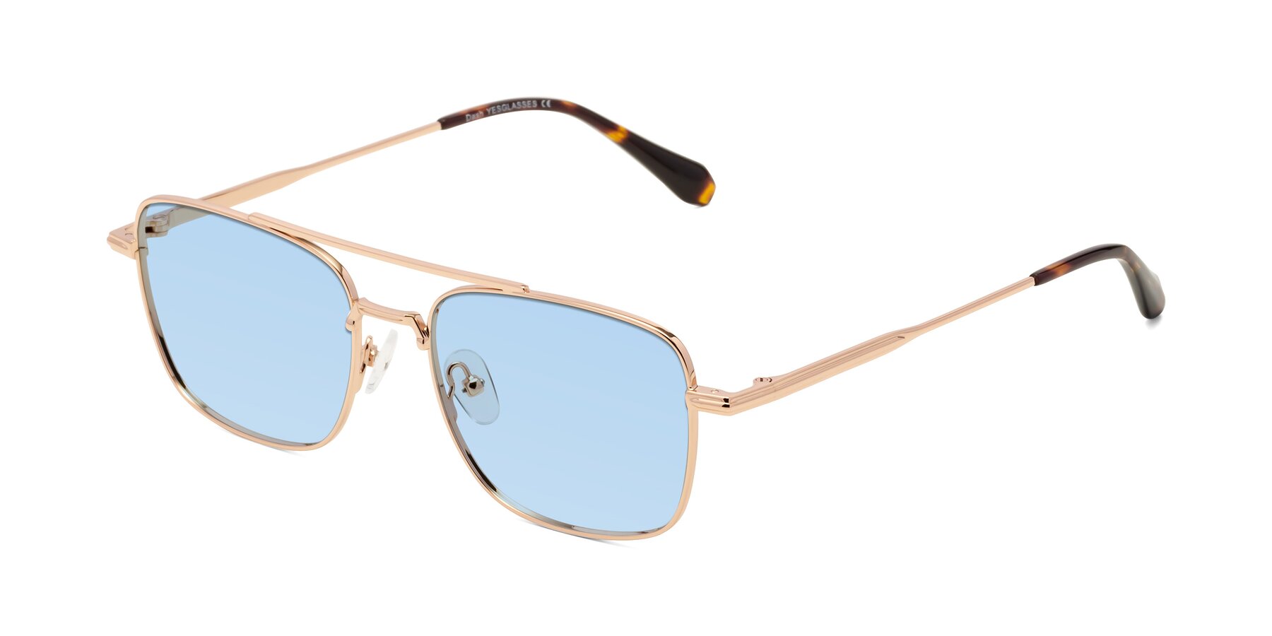 Angle of Dash in Rose Gold with Light Blue Tinted Lenses