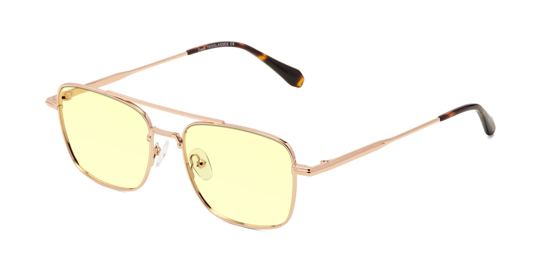 Angle of Dash in Rose Gold with Light Yellow Tinted Lenses