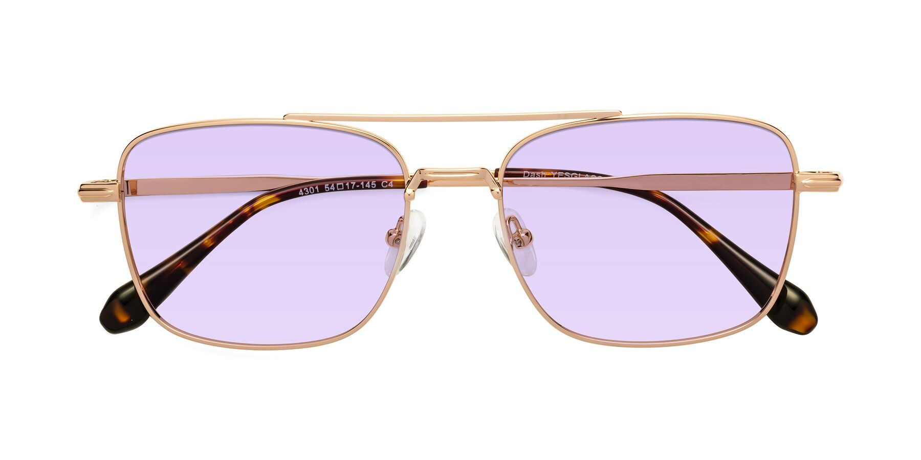 Folded Front of Dash in Rose Gold with Light Purple Tinted Lenses