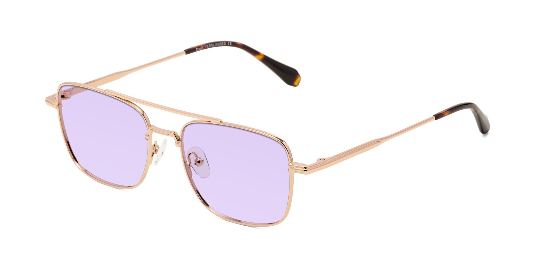 Angle of Dash in Rose Gold with Light Purple Tinted Lenses