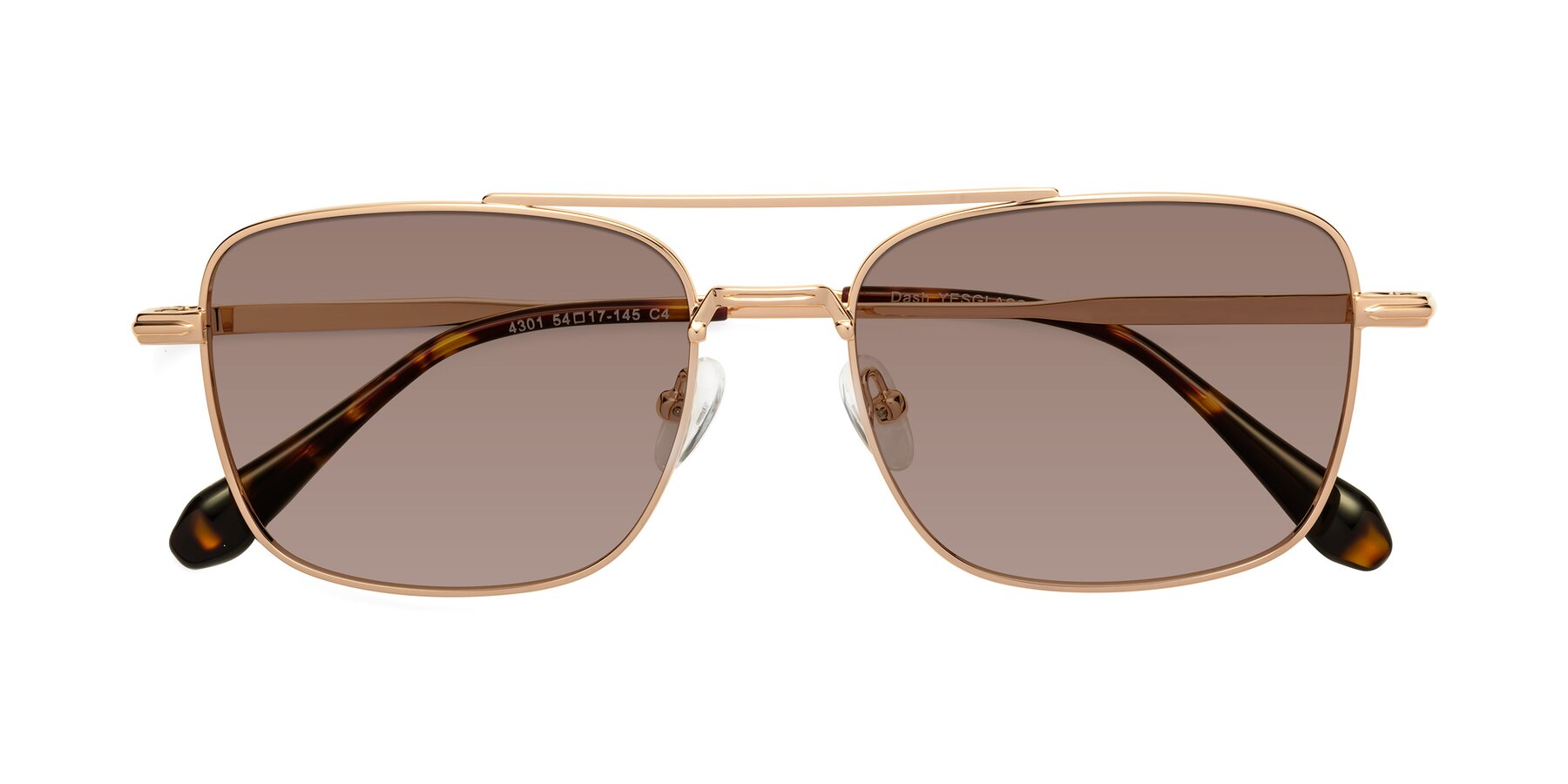 Folded Front of Dash in Rose Gold with Medium Brown Tinted Lenses