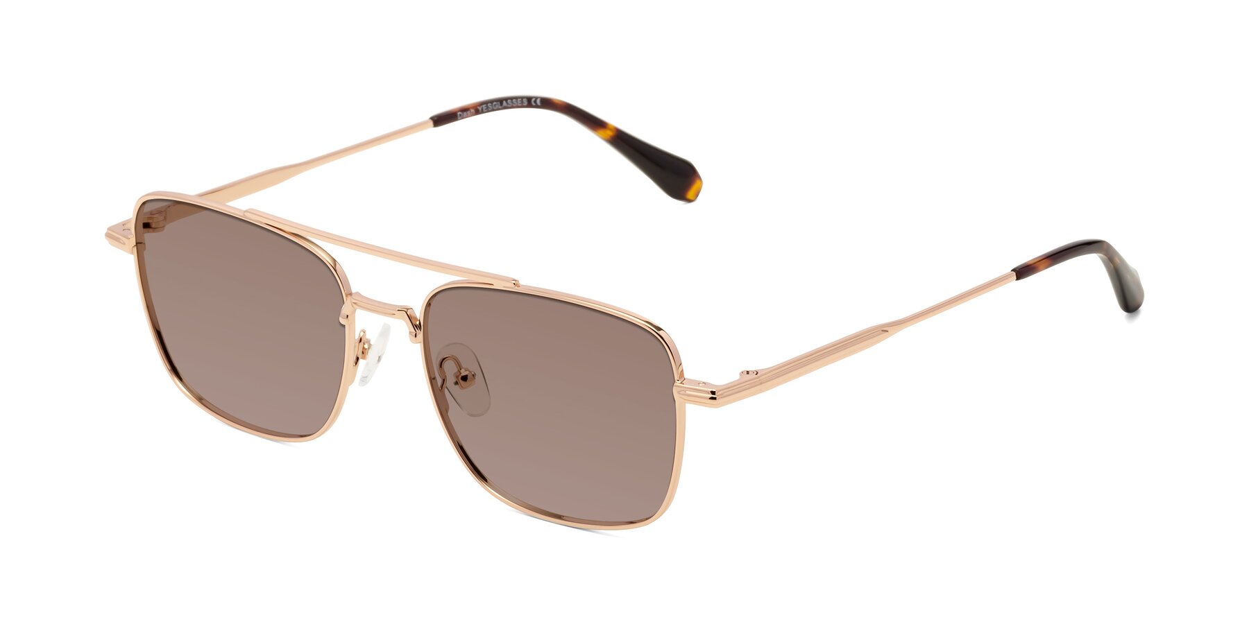 Angle of Dash in Rose Gold with Medium Brown Tinted Lenses