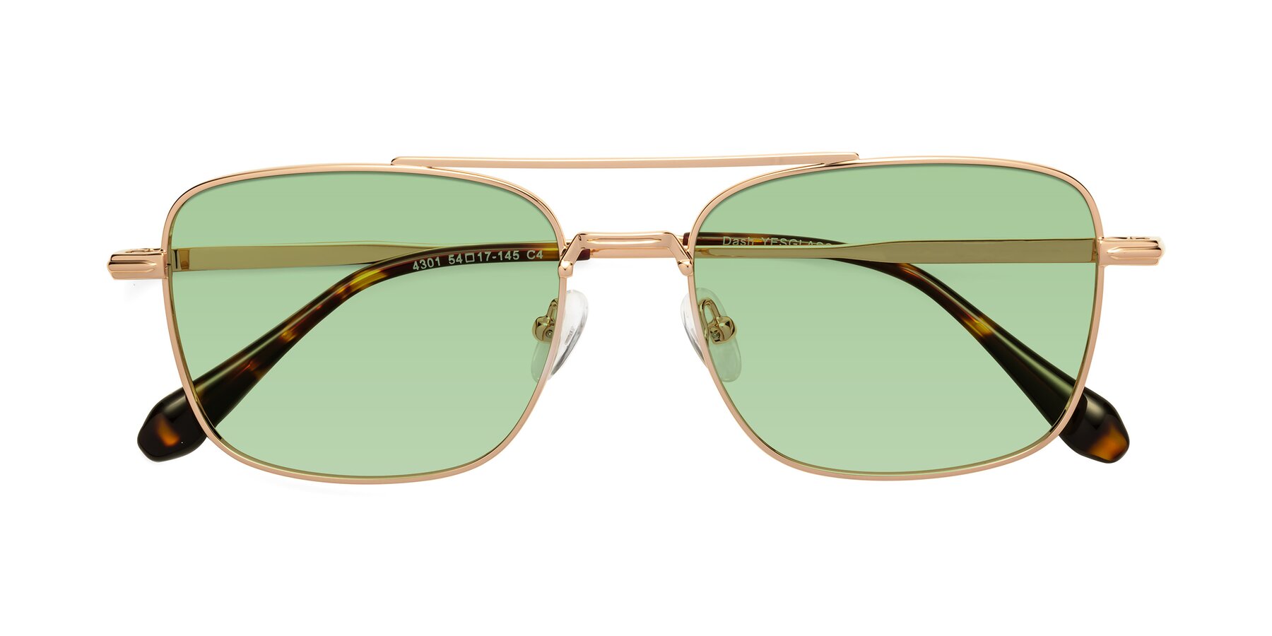 Folded Front of Dash in Rose Gold with Medium Green Tinted Lenses