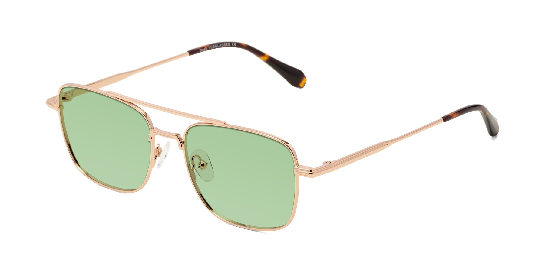 Angle of Dash in Rose Gold with Medium Green Tinted Lenses