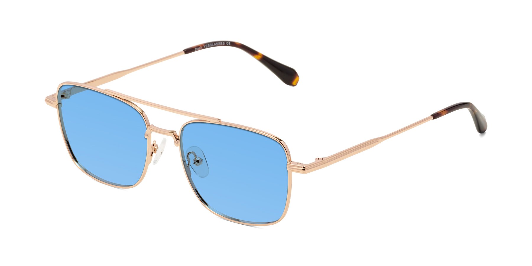 Angle of Dash in Rose Gold with Medium Blue Tinted Lenses