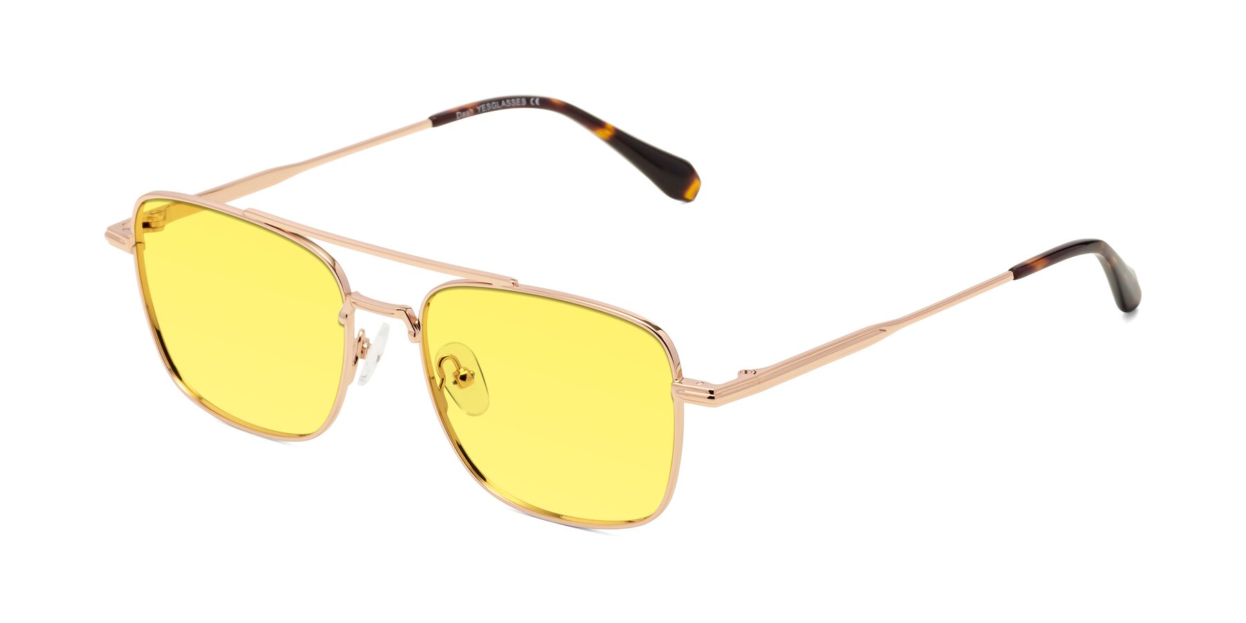 Angle of Dash in Rose Gold with Medium Yellow Tinted Lenses