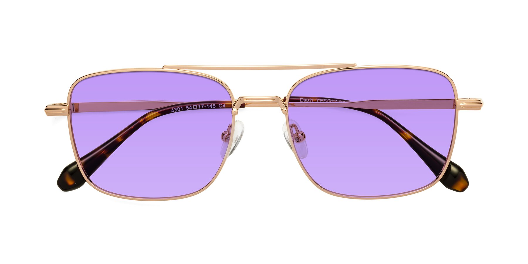 Folded Front of Dash in Rose Gold with Medium Purple Tinted Lenses