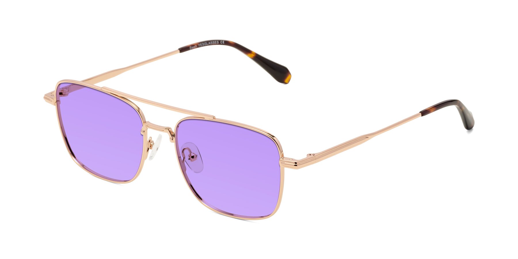 Angle of Dash in Rose Gold with Medium Purple Tinted Lenses