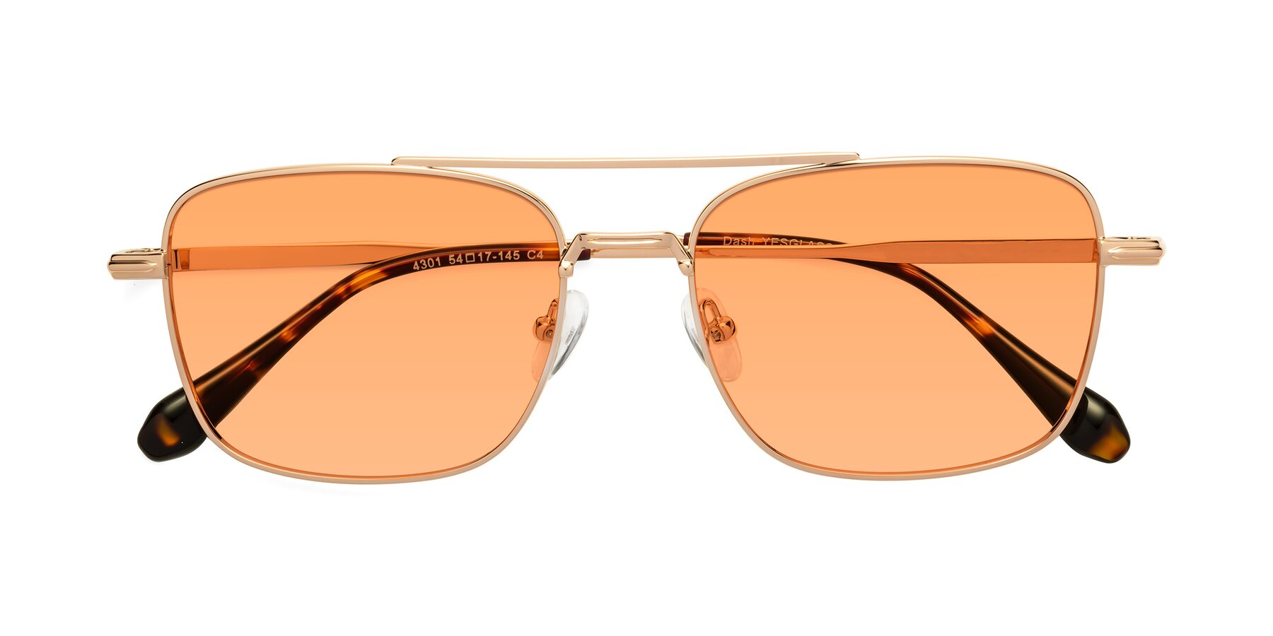 Folded Front of Dash in Rose Gold with Medium Orange Tinted Lenses