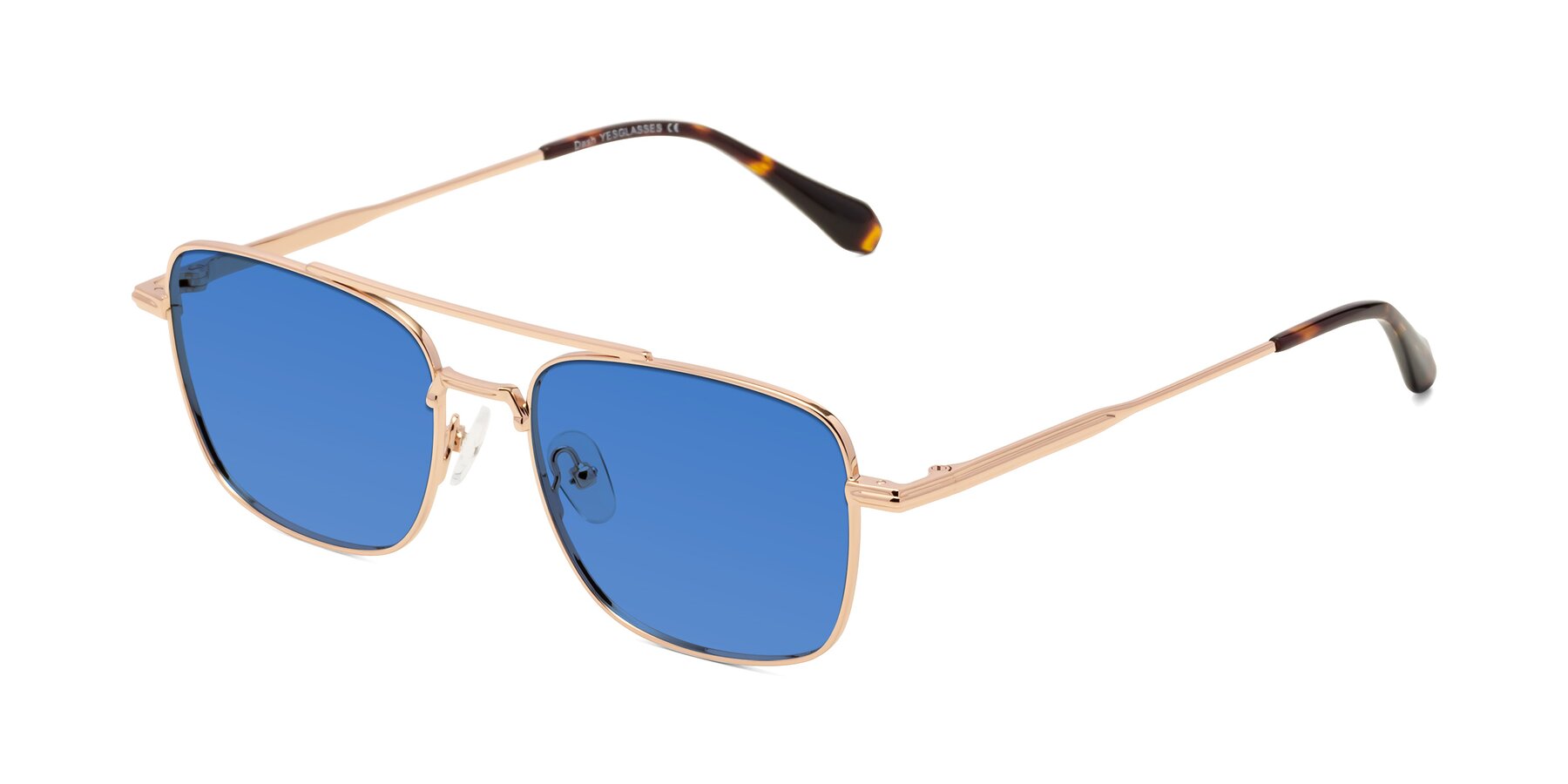 Angle of Dash in Rose Gold with Blue Tinted Lenses