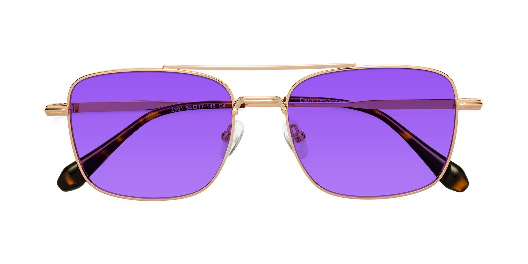 Folded Front of Dash in Rose Gold with Purple Tinted Lenses