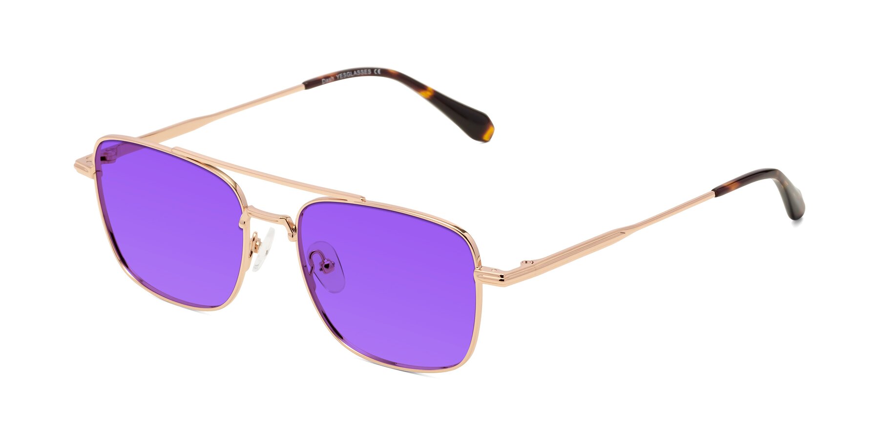 Angle of Dash in Rose Gold with Purple Tinted Lenses