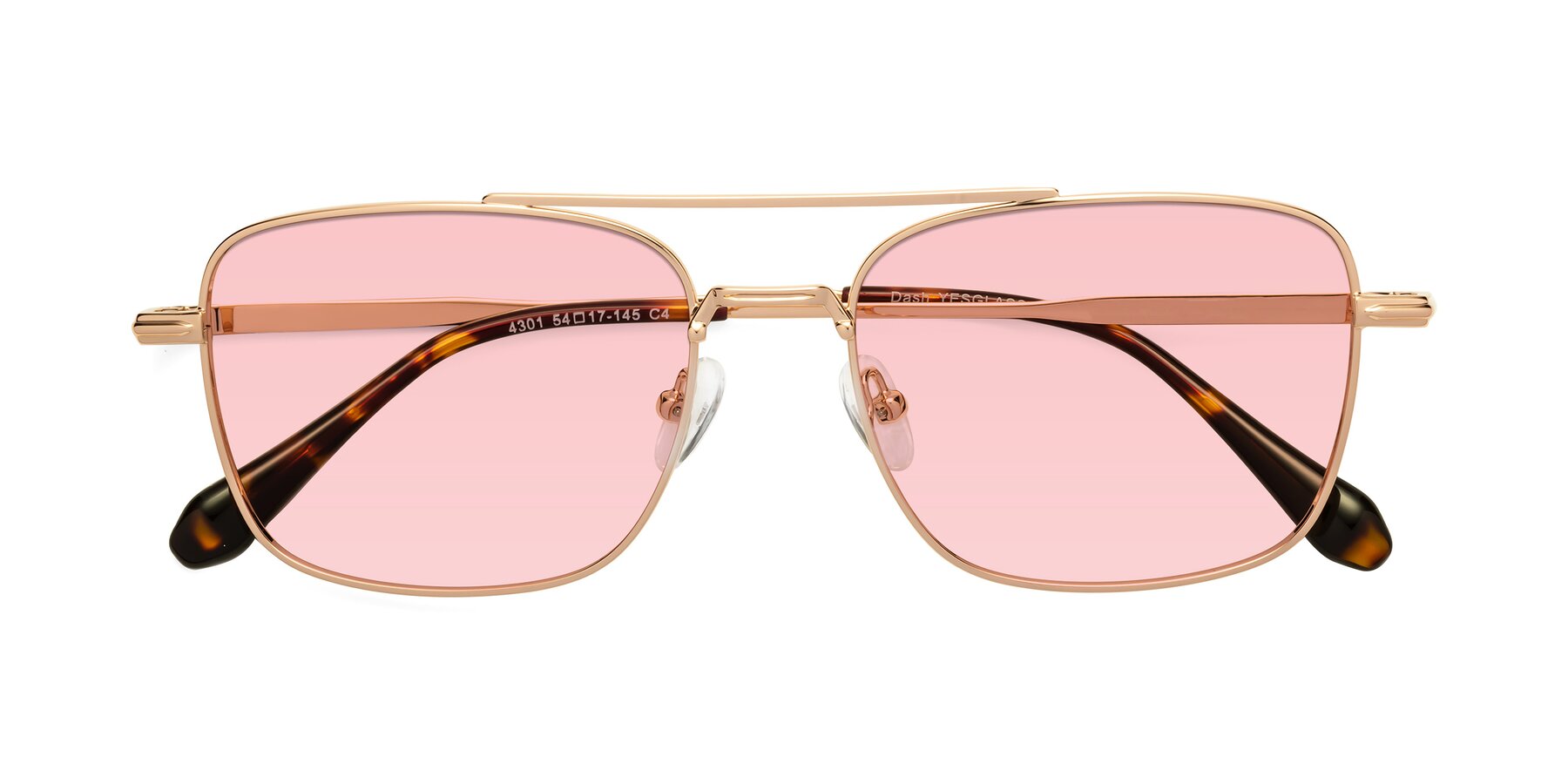 Folded Front of Dash in Rose Gold with Light Garnet Tinted Lenses