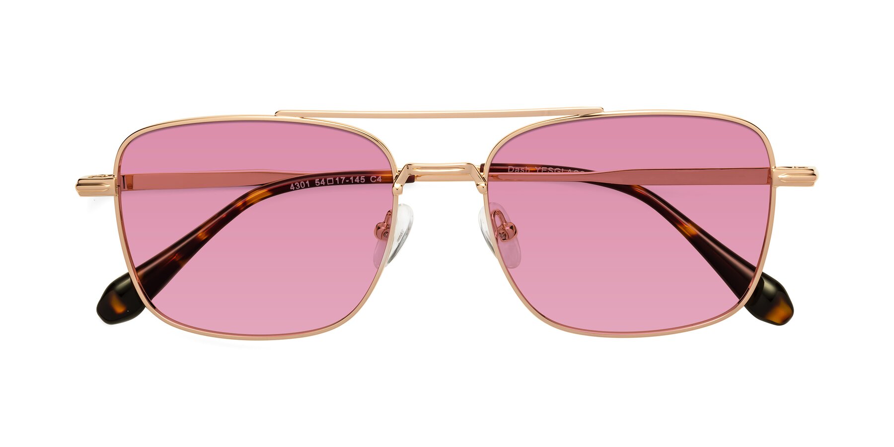 Folded Front of Dash in Rose Gold with Medium Wine Tinted Lenses