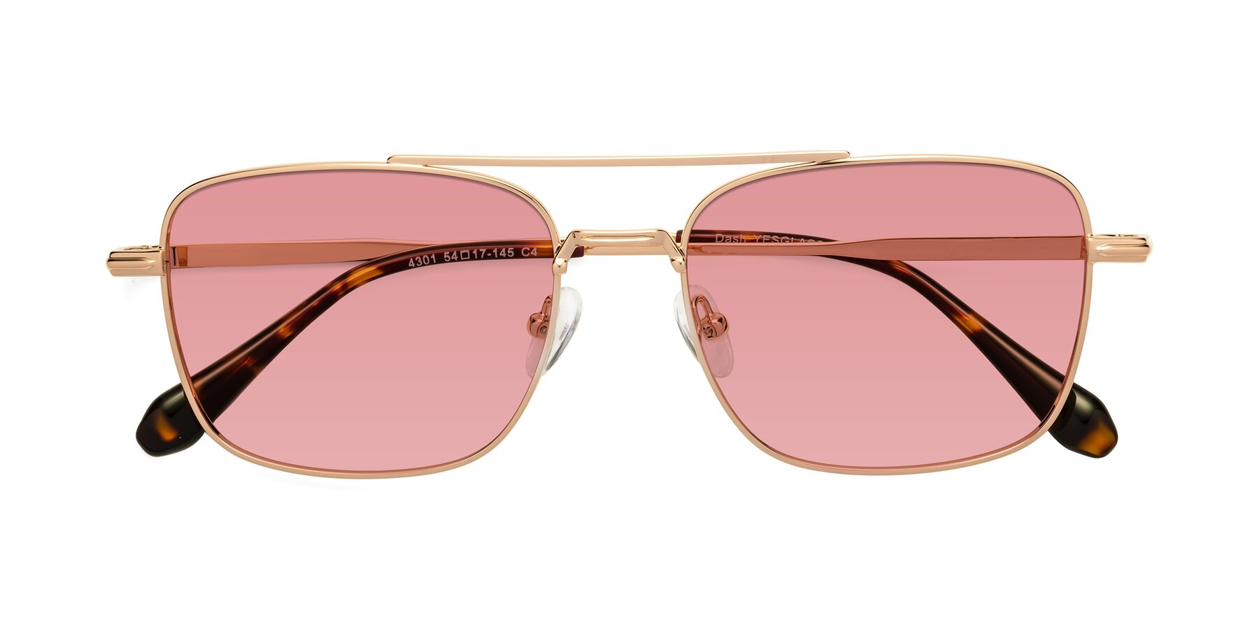 Folded Front of Dash in Rose Gold with Medium Garnet Tinted Lenses