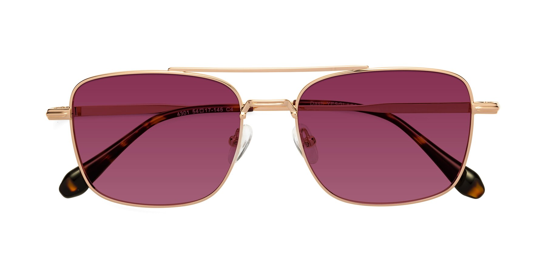 Folded Front of Dash in Rose Gold with Wine Tinted Lenses