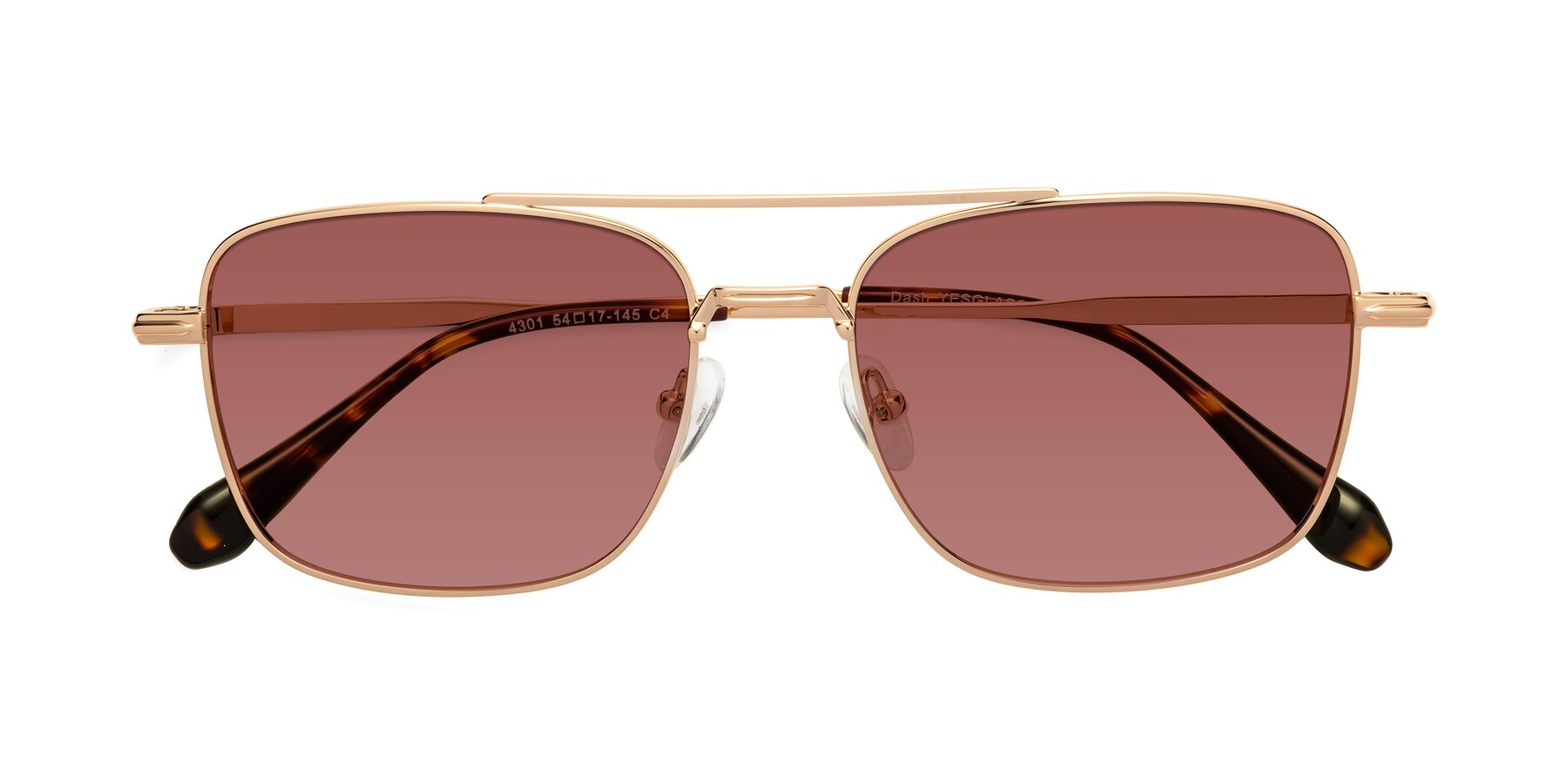 Folded Front of Dash in Rose Gold with Garnet Tinted Lenses