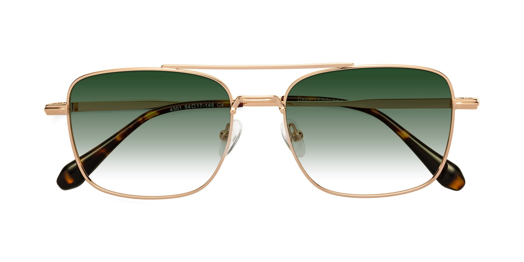Folded Front of Dash in Rose Gold with Green Gradient Lenses