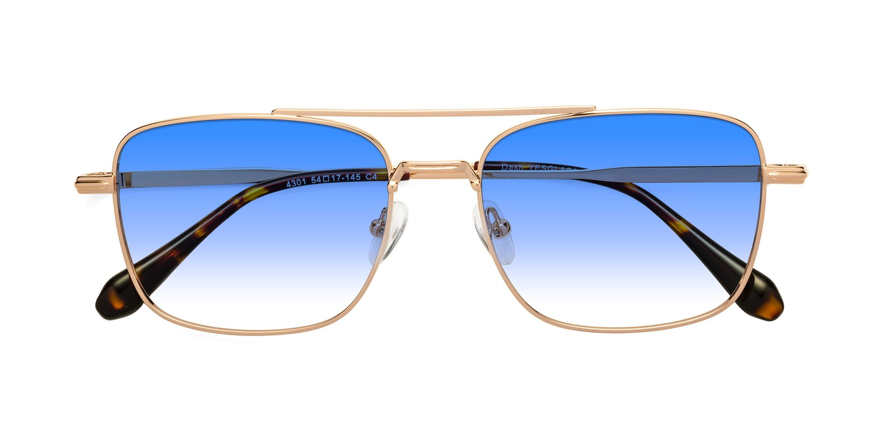Folded Front of Dash in Rose Gold with Blue Gradient Lenses