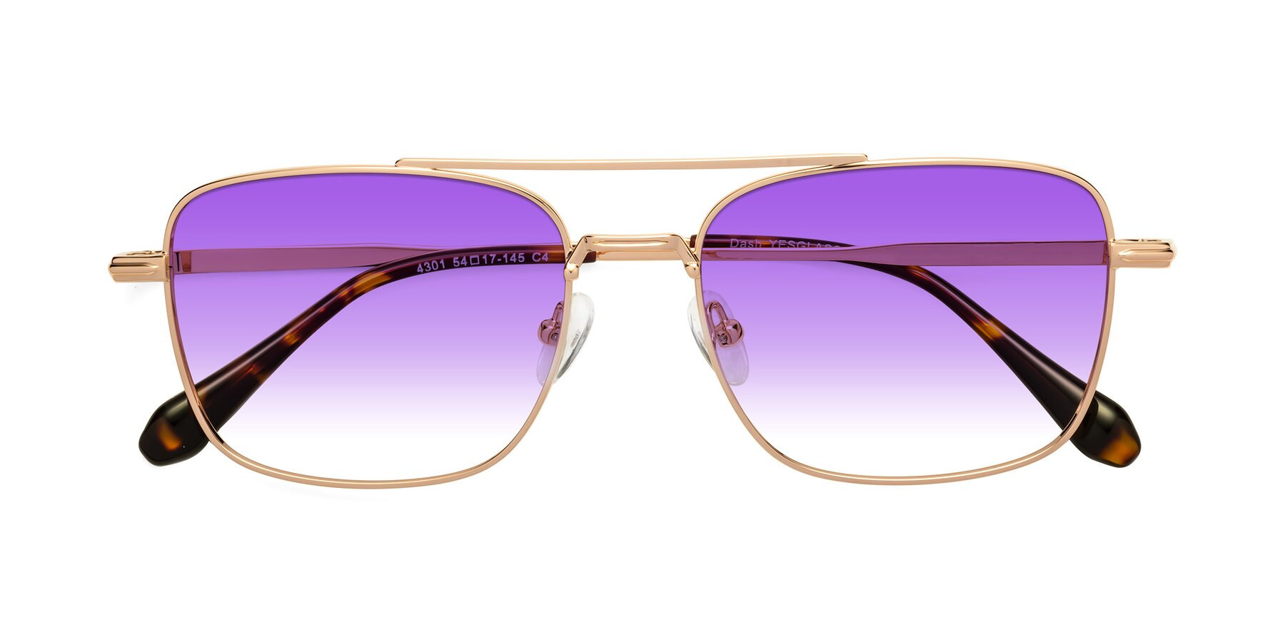 Folded Front of Dash in Rose Gold with Purple Gradient Lenses