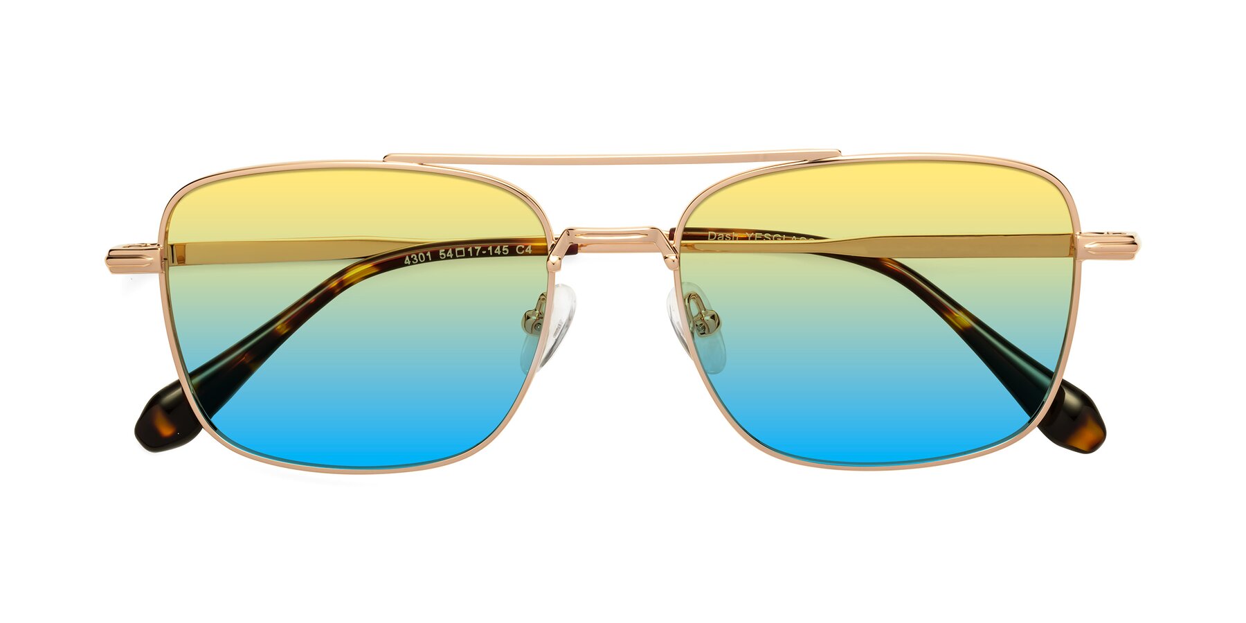 Folded Front of Dash in Rose Gold with Yellow / Blue Gradient Lenses