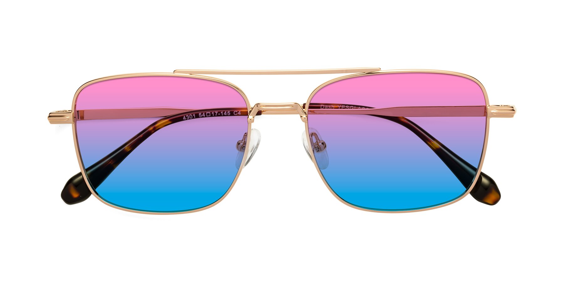 Folded Front of Dash in Rose Gold with Pink / Blue Gradient Lenses