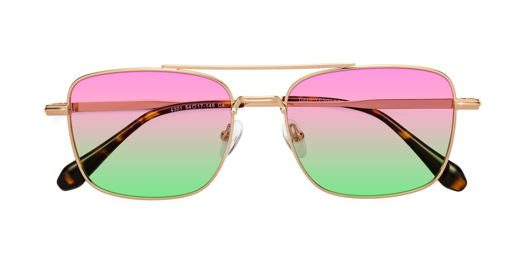 Folded Front of Dash in Rose Gold with Pink / Green Gradient Lenses