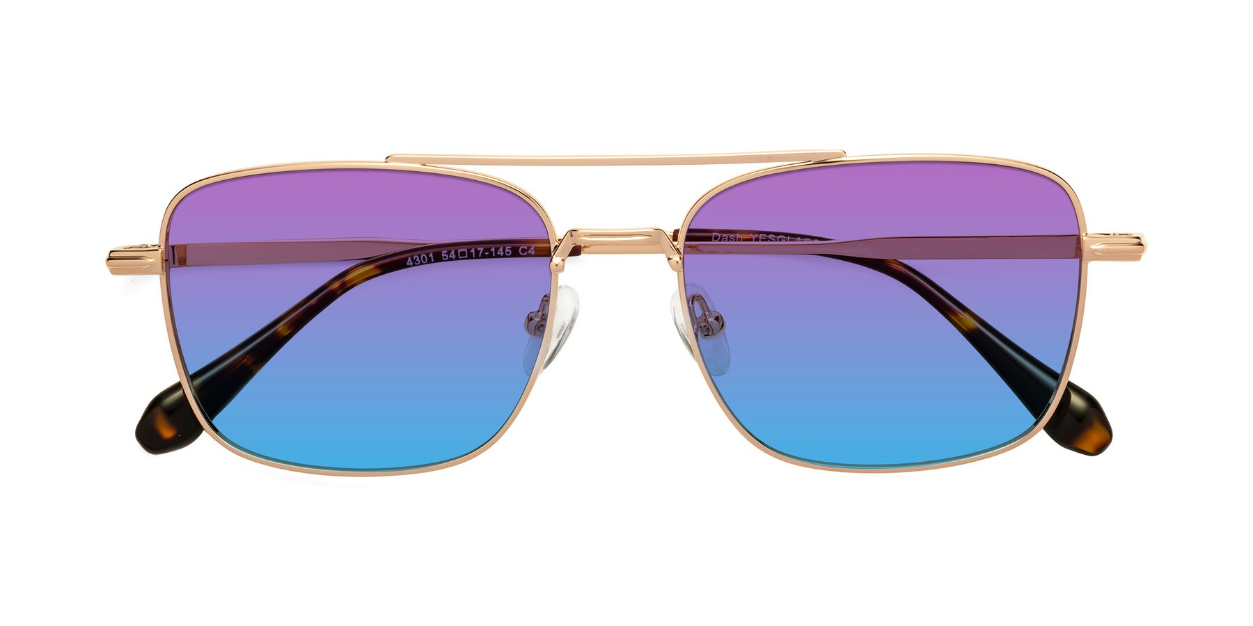 Folded Front of Dash in Rose Gold with Purple / Blue Gradient Lenses