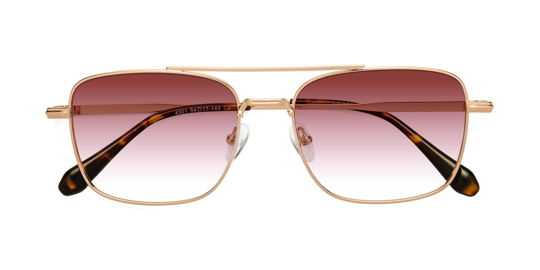 Folded Front of Dash in Rose Gold with Garnet Gradient Lenses