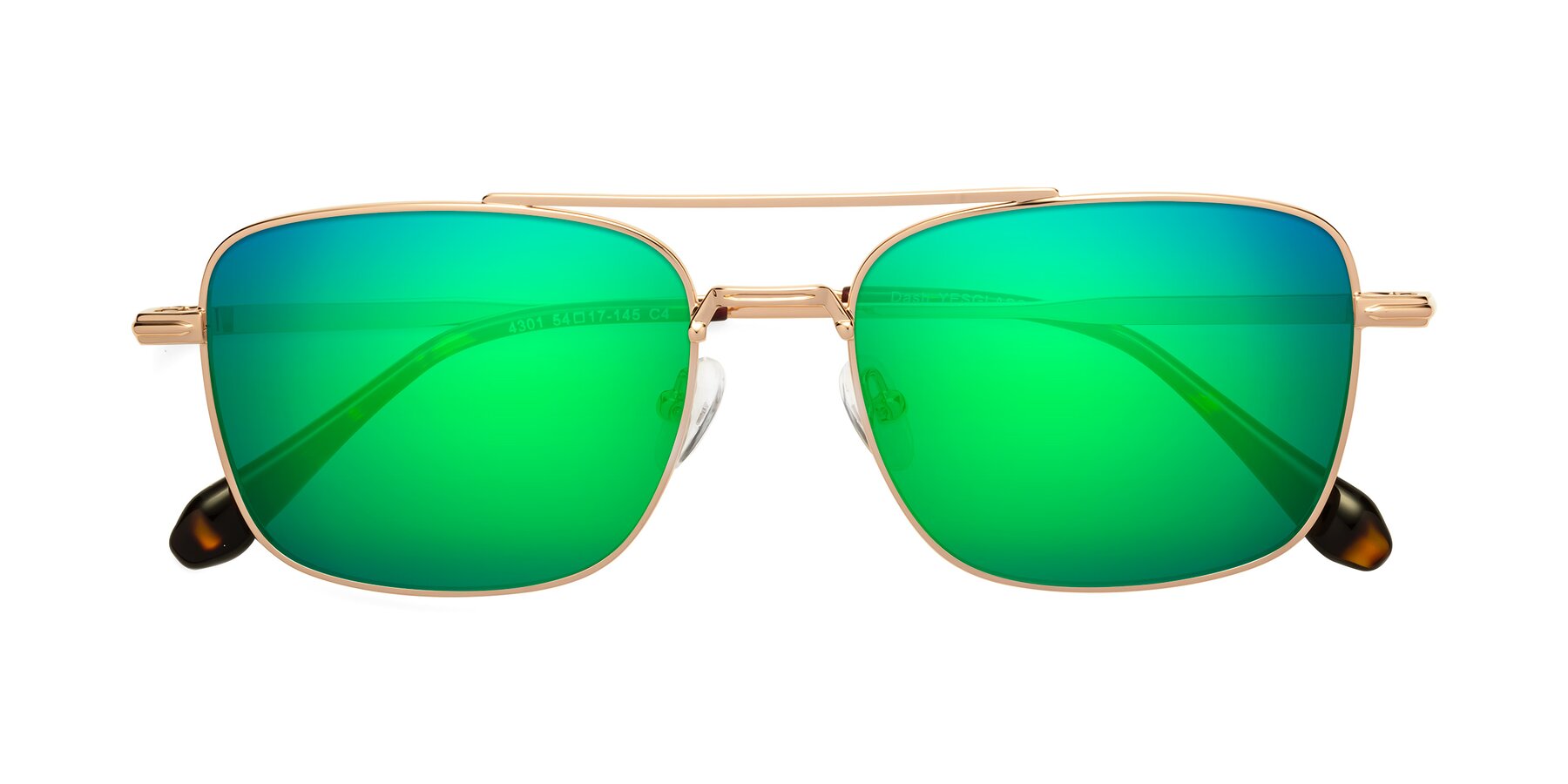Folded Front of Dash in Rose Gold with Green Mirrored Lenses