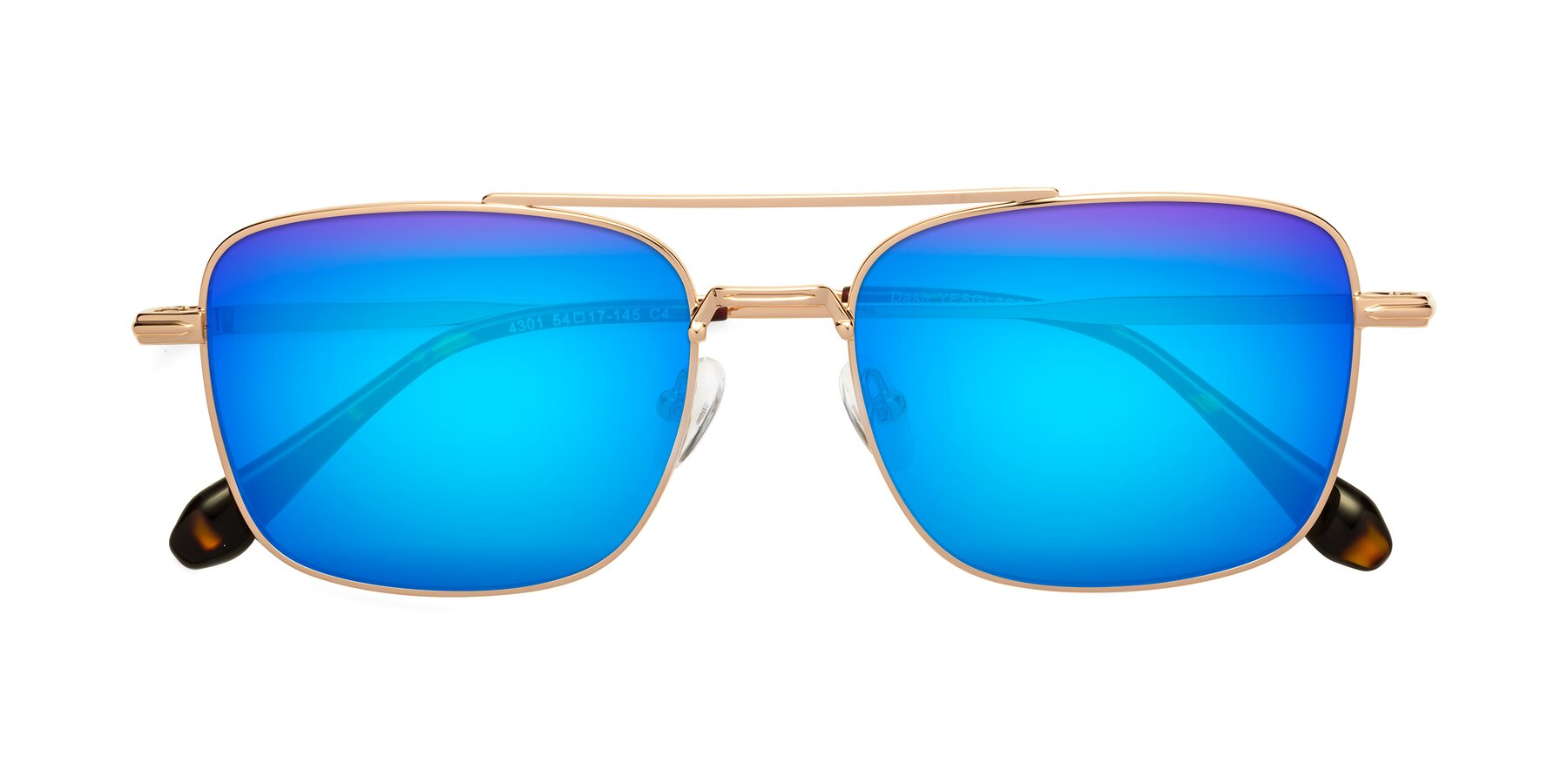 Folded Front of Dash in Rose Gold with Blue Mirrored Lenses
