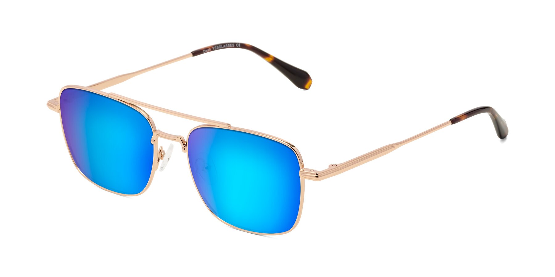 Angle of Dash in Rose Gold with Blue Mirrored Lenses