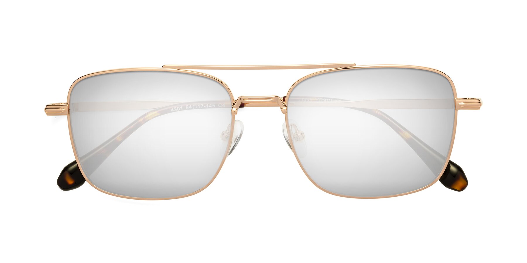 Folded Front of Dash in Rose Gold with Silver Mirrored Lenses