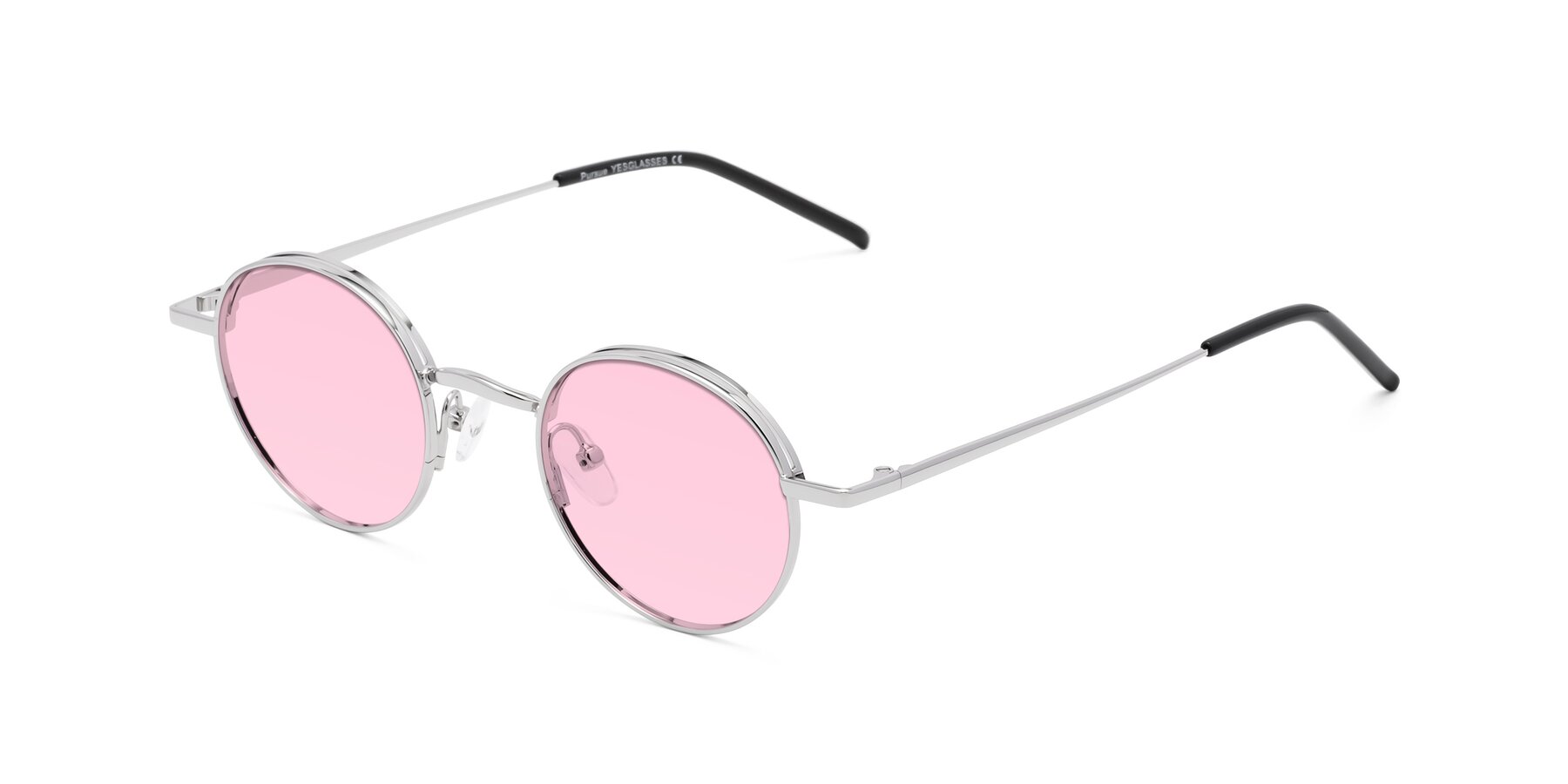 Angle of Pursue in Silver with Light Pink Tinted Lenses