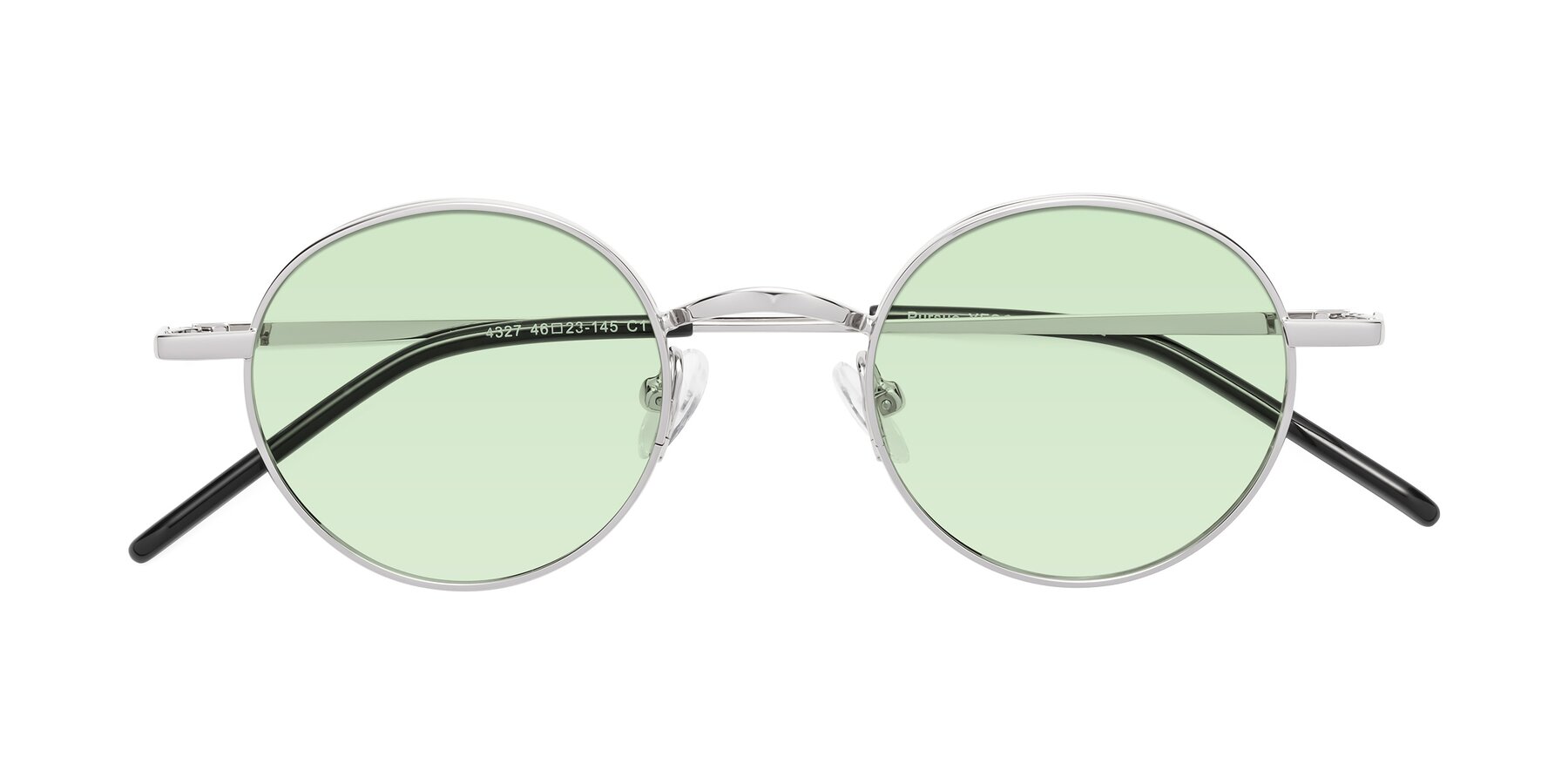 Folded Front of Pursue in Silver with Light Green Tinted Lenses