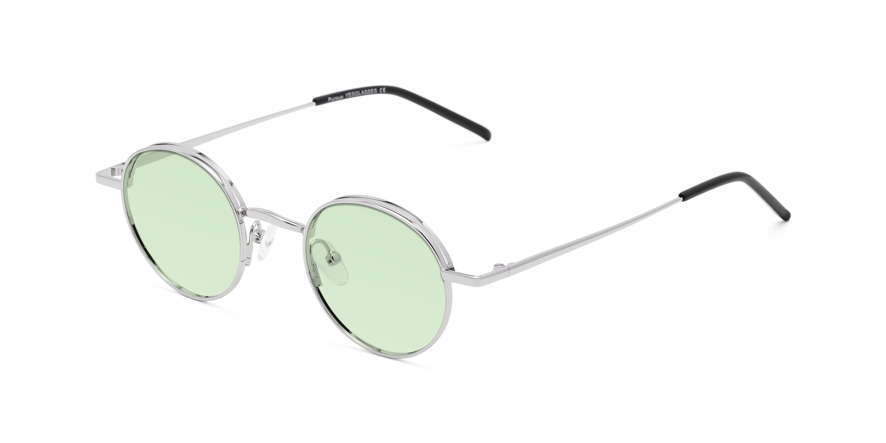 Angle of Pursue in Silver with Light Green Tinted Lenses