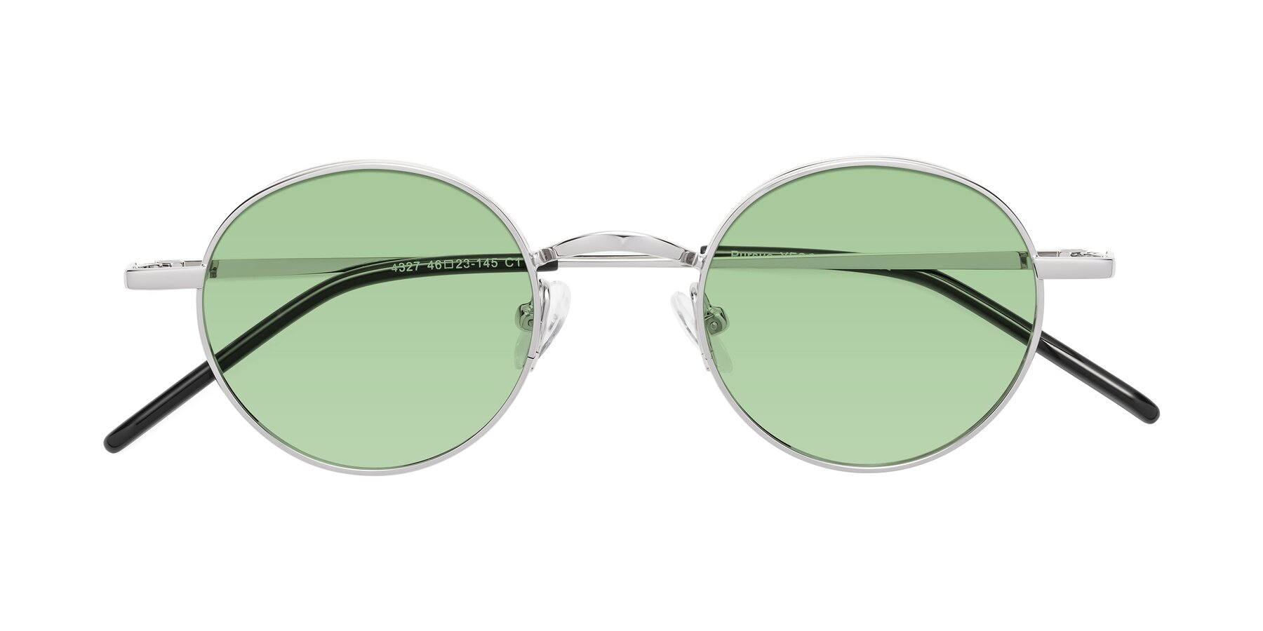 Folded Front of Pursue in Silver with Medium Green Tinted Lenses