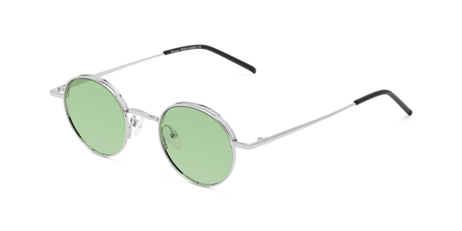 Angle of Pursue in Silver with Medium Green Tinted Lenses
