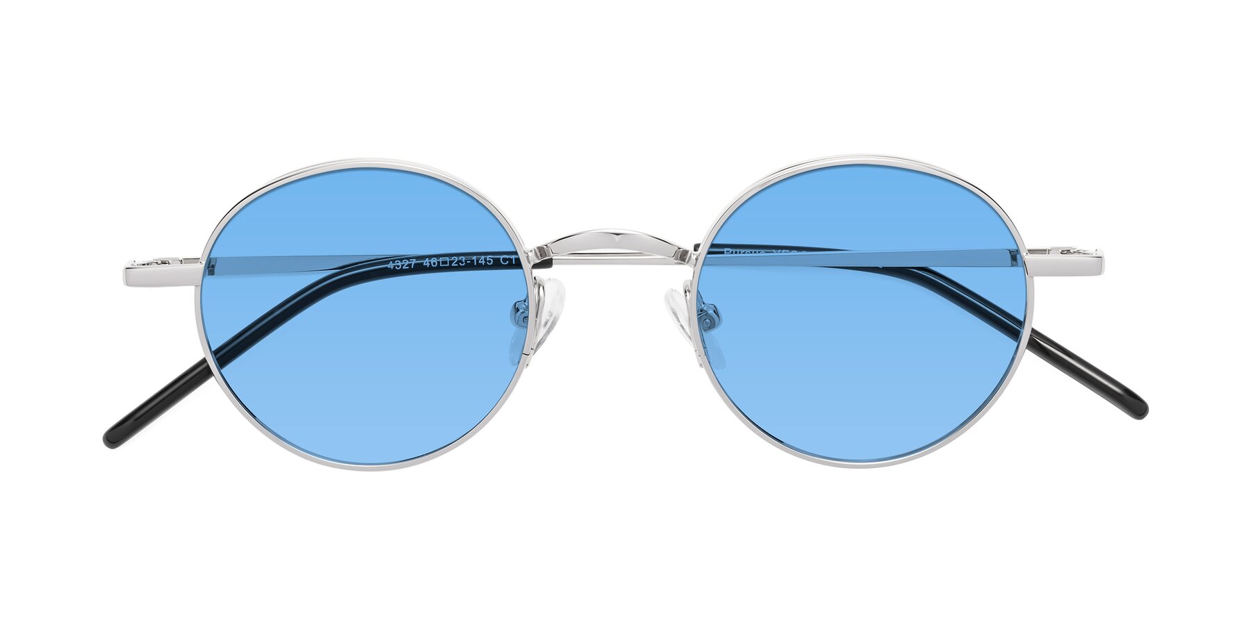 Folded Front of Pursue in Silver with Medium Blue Tinted Lenses