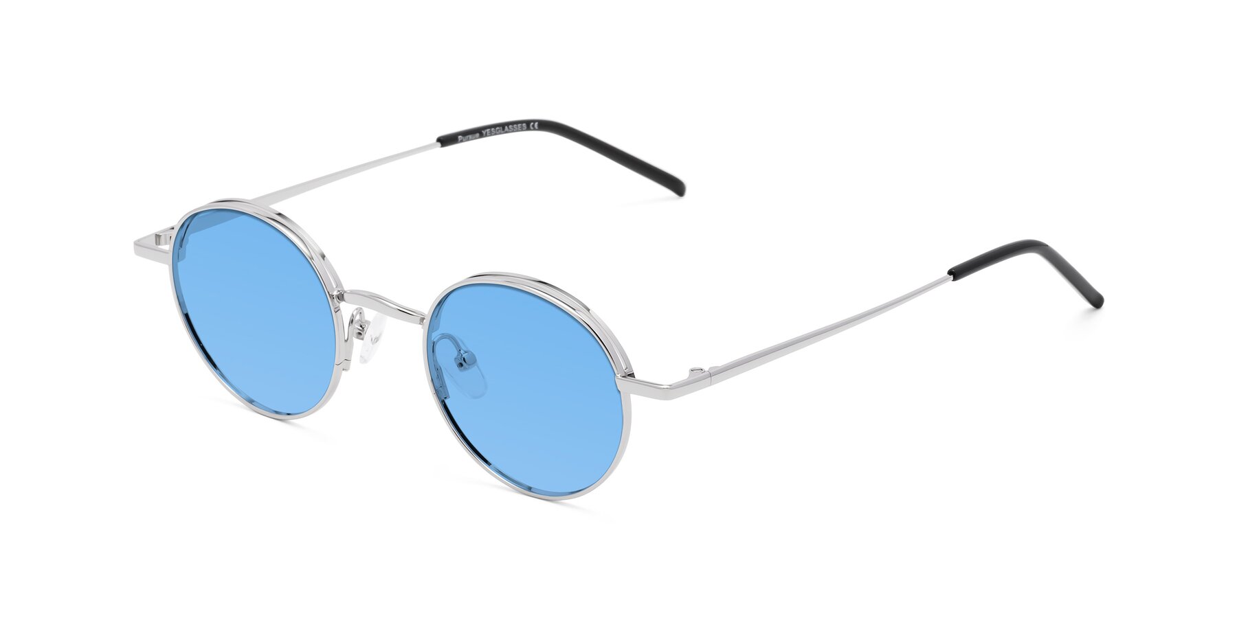 Angle of Pursue in Silver with Medium Blue Tinted Lenses