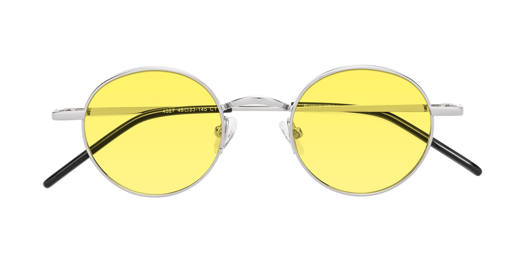 Folded Front of Pursue in Silver with Medium Yellow Tinted Lenses
