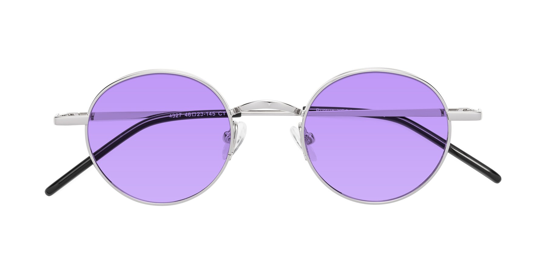 Folded Front of Pursue in Silver with Medium Purple Tinted Lenses