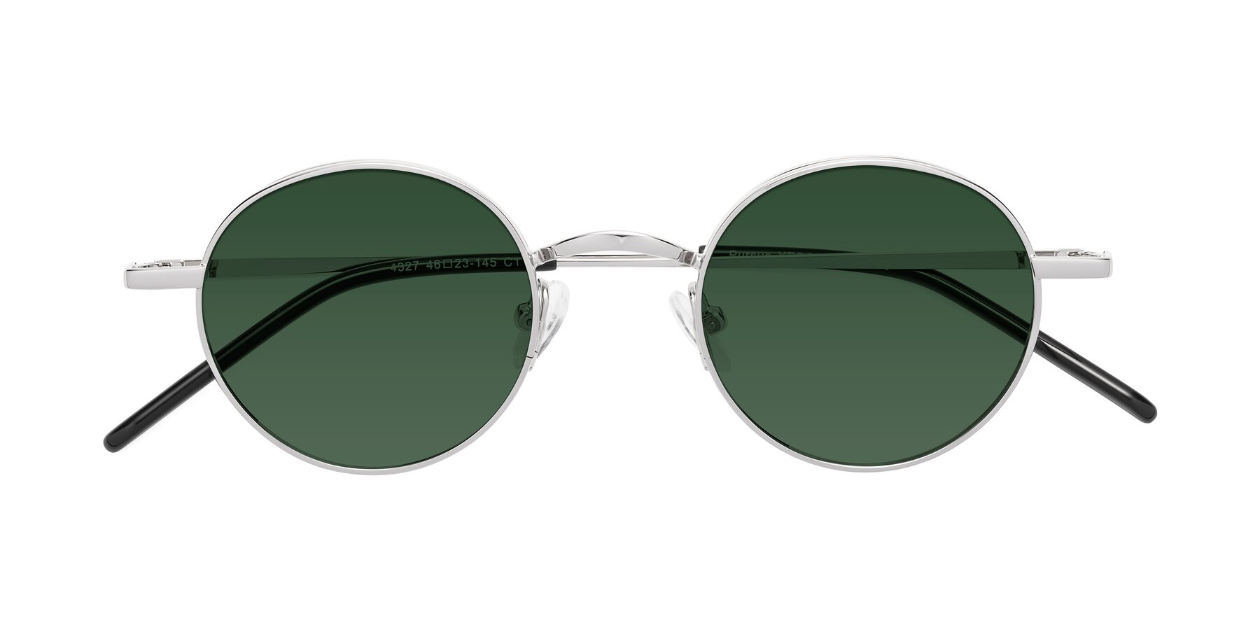 Folded Front of Pursue in Silver with Green Tinted Lenses