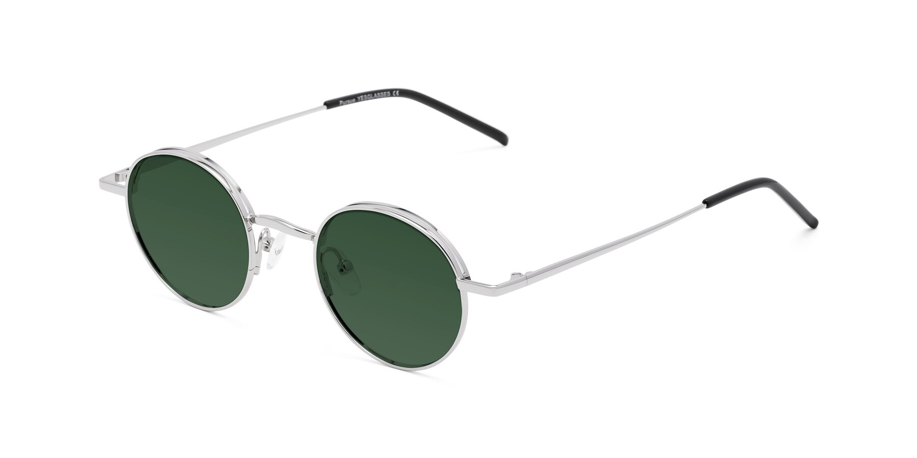 Angle of Pursue in Silver with Green Tinted Lenses